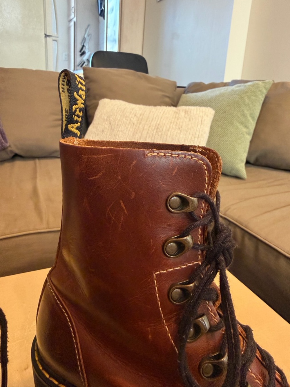 Dr. Martens Brown Leather Lace-Up Platform Combat Boots - Picture 3 of 8